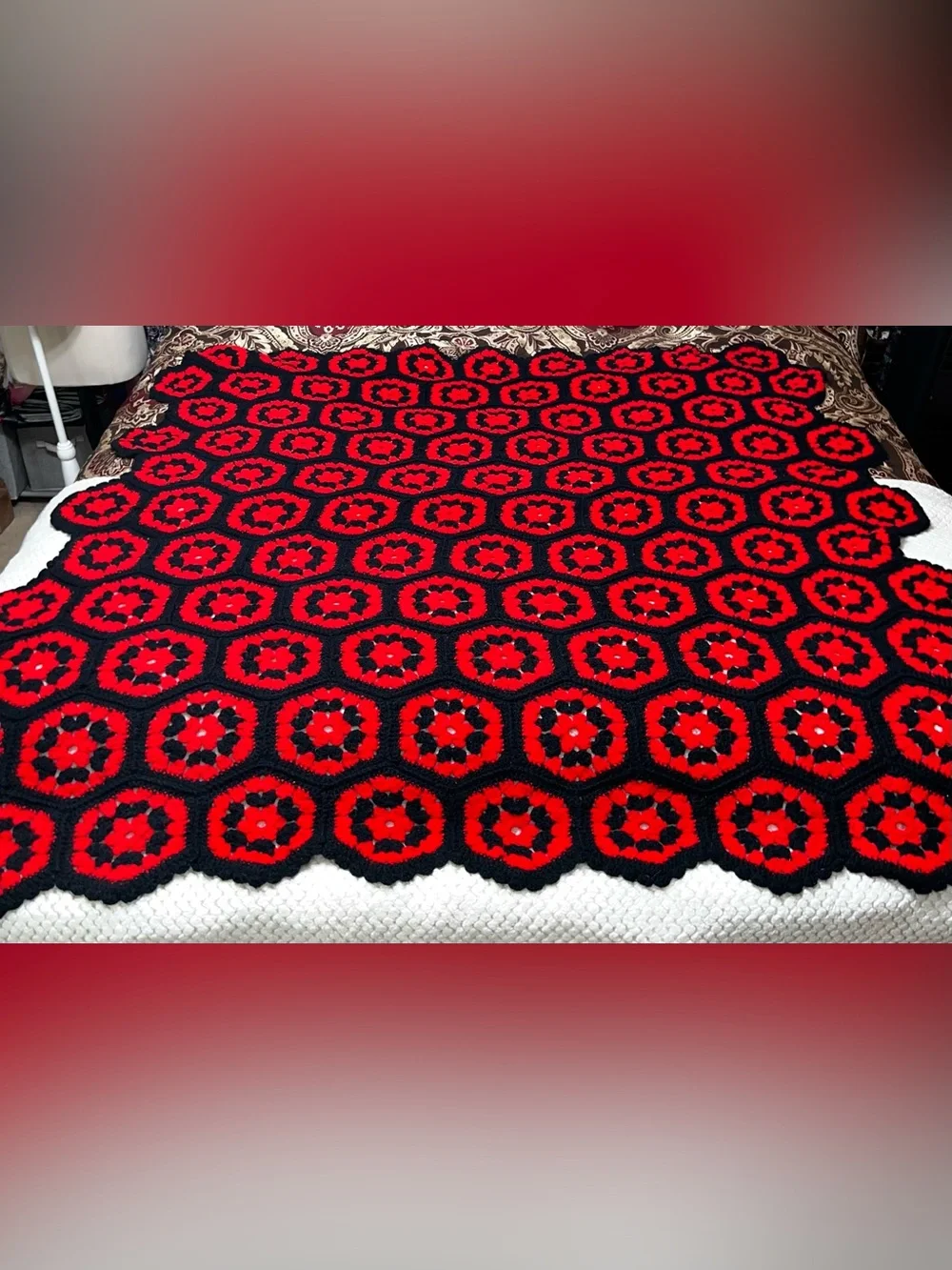 Handmade Crochet Throw Blanket Afghan Decorative Floral Granny Square 85”x60”